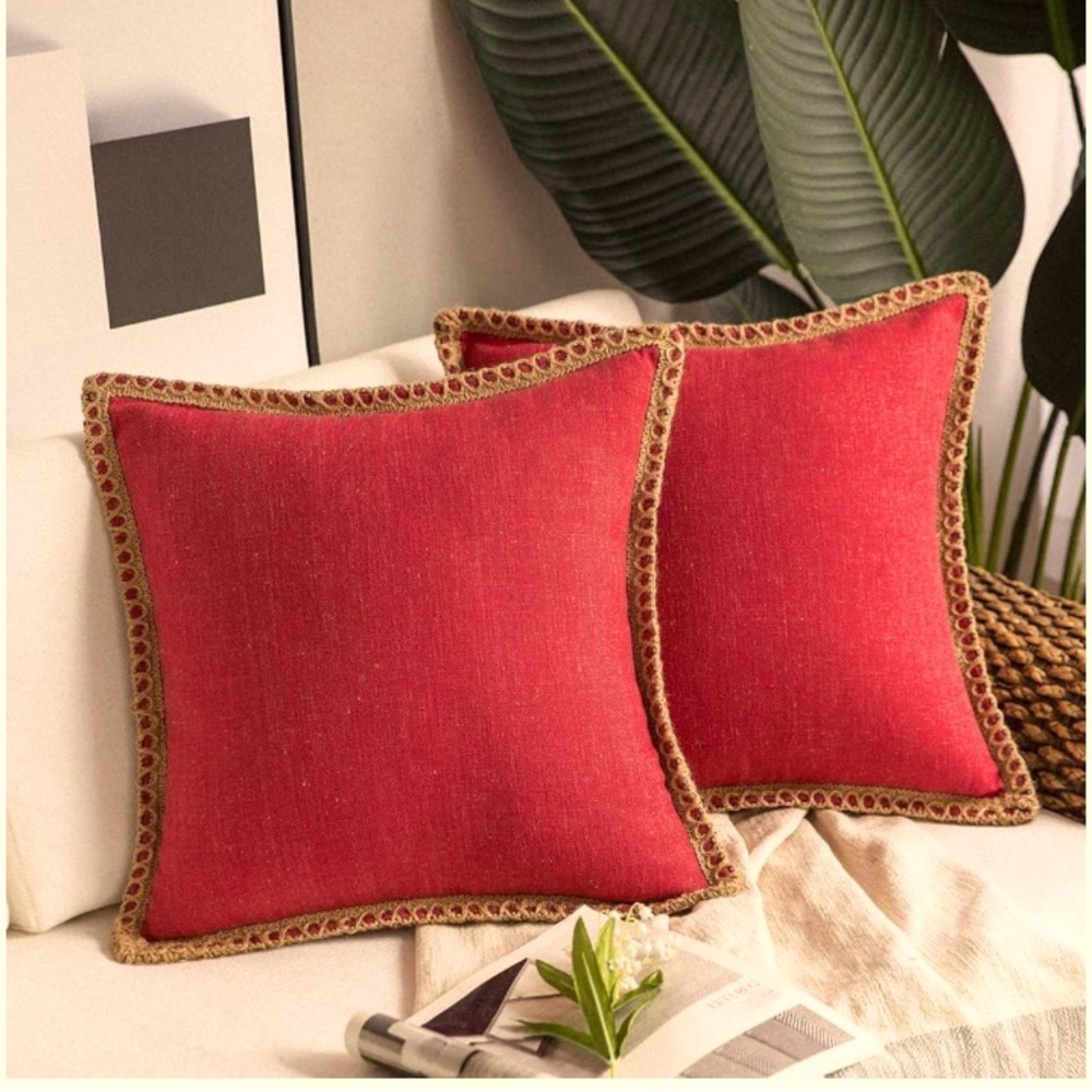 Phantoscope Farmhouse Solid Burlap Linen Pillow Covers Trimmed Tailored Edges